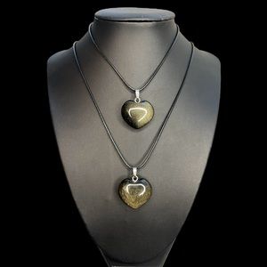 Beautiful Gold Sheen Obsidian Crystal Heart Necklace